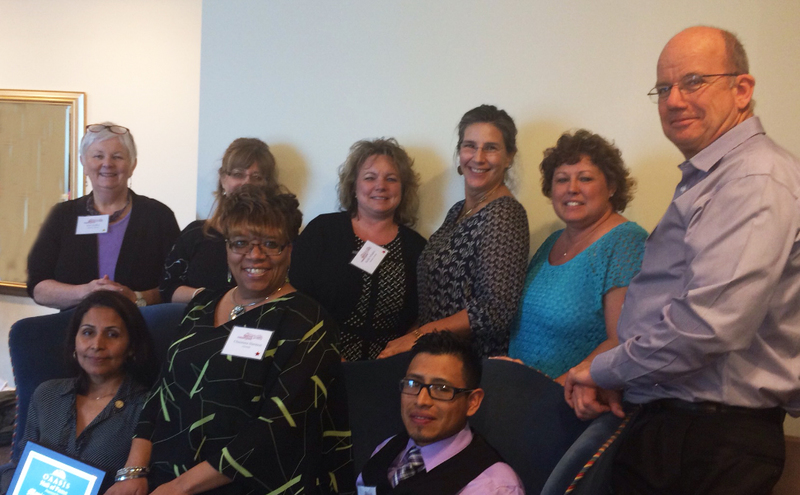 Staff and students from the James H. Groves Adult High School at the Sussex Tech Adult Division at the recent conference in Dover include in back (l-r) Patt Kelley, Millsboro, instructor; Tana Trythall, Georgetown, instructor; Kelly Whaley, Laurel, coordinator; Shannon Lapinsky, Magnolia, instructor; Lisa Phillips, Laurel, test facilitator; and Andy Anderson, Seaford, instructor. In front are Maria Sandoval, Lincoln, graduate; Chanteea Harmon, Millsboro, OAASIS student speaker; and Alex Ramirez Lopez, Georgetown, student. Missing from photo are students Azucena Estrada De Benitez, Ashley Pusey, and Paula Alcantara. SOURCE SUBMITTED
